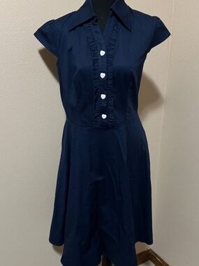 Navy Ruffle-Trim Cap Sleeve Dress - Unbranded Pin up/vintage inspired